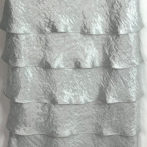 Davids Bridal Silver Tiered Ruffle Cocktail Dress 14 Mother of Bride - Picture 6 of 13